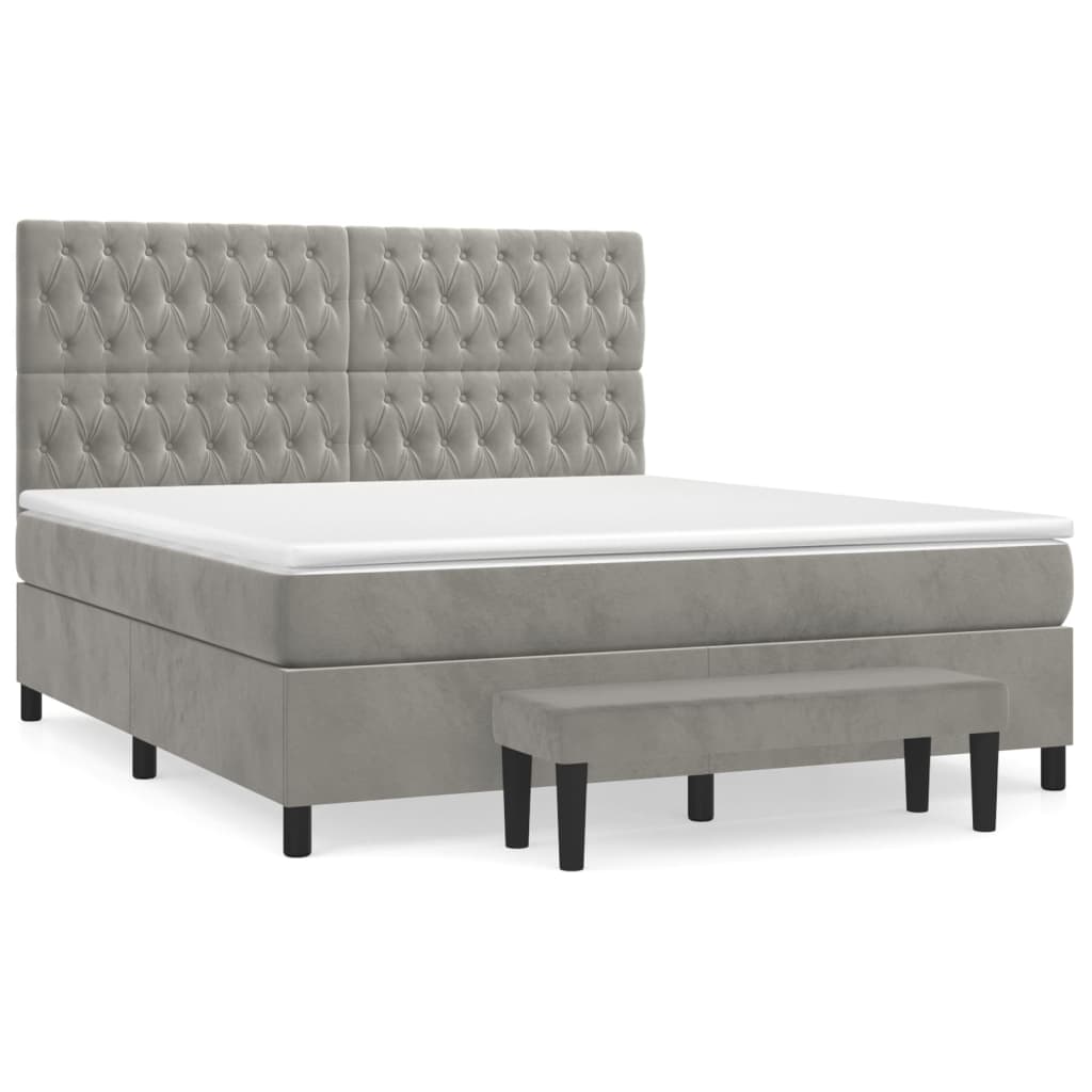 Boxspring met matras fluweel lichtgrijs 180x200 cm is nu te koop bij PeponiXL, paradijselijk wonen!