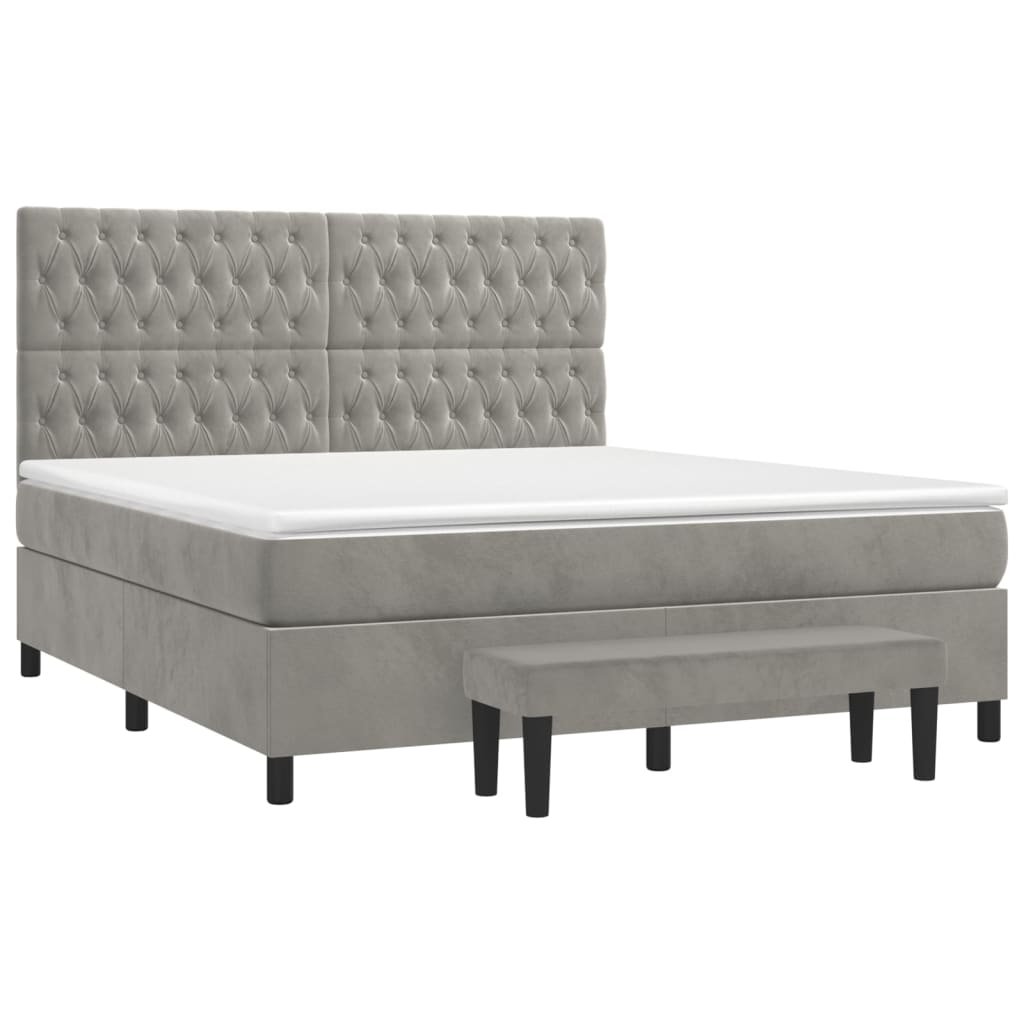 Boxspring met matras fluweel lichtgrijs 180x200 cm is nu te koop bij PeponiXL, paradijselijk wonen!