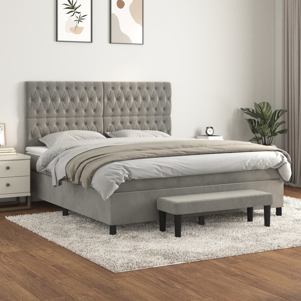 Boxspring met matras fluweel lichtgrijs 180x200 cm is nu te koop bij PeponiXL, paradijselijk wonen!