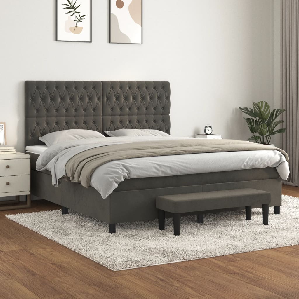 Boxspring met matras fluweel donkergrijs 180x200 cm is nu te koop bij PeponiXL, paradijselijk wonen!