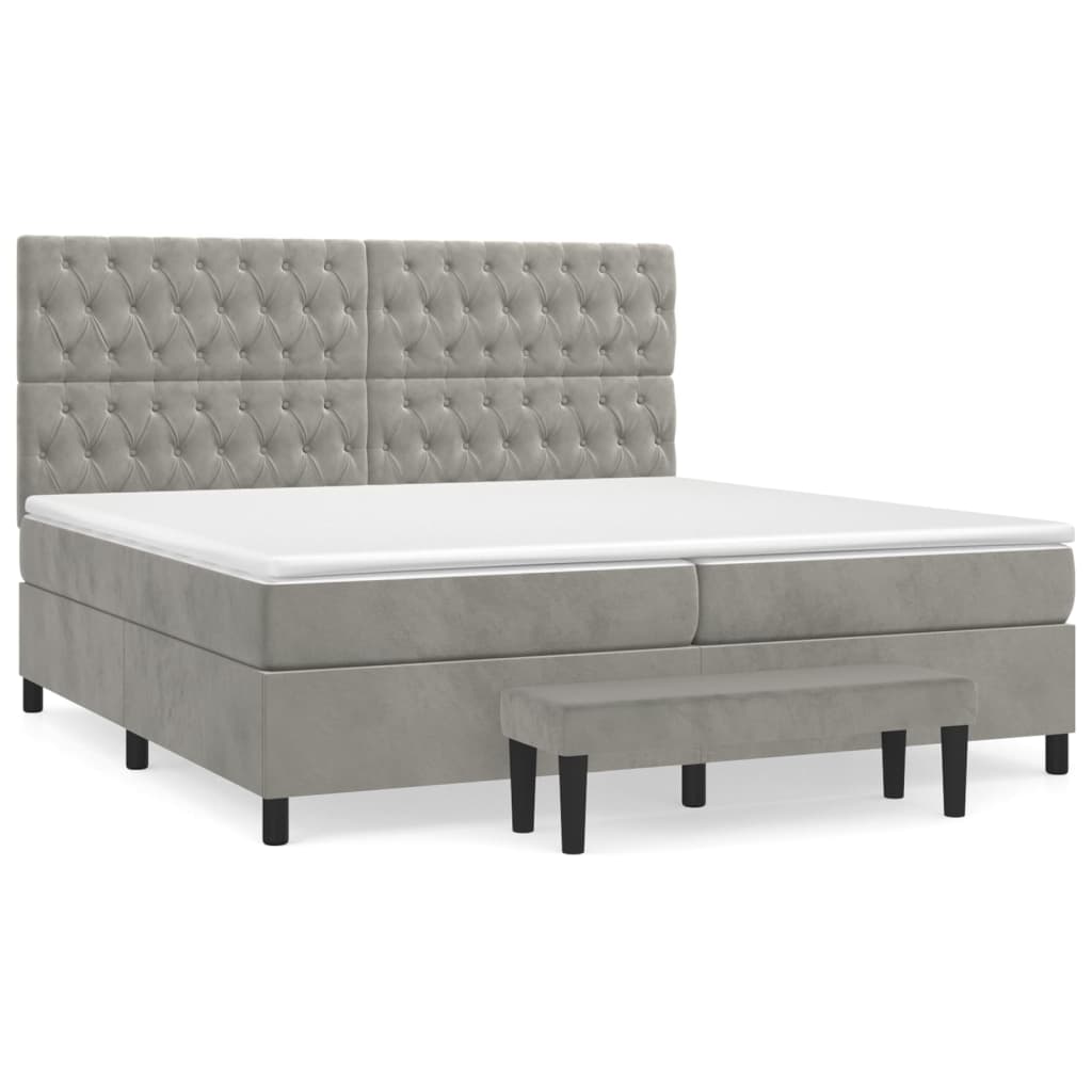Boxspring met matras fluweel lichtgrijs 200x200 cm is nu te koop bij PeponiXL, paradijselijk wonen!