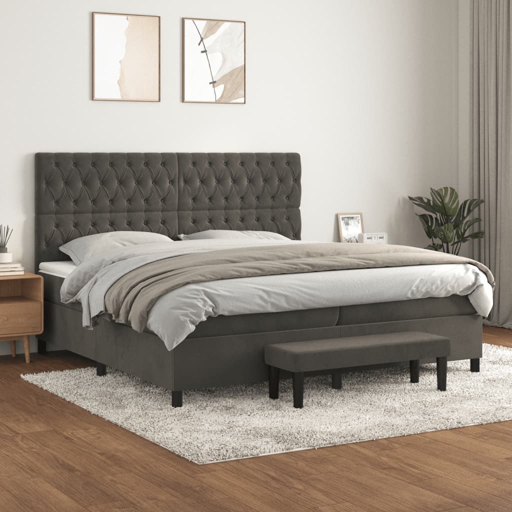 Boxspring met matras fluweel donkergrijs 200x200 cm is nu te koop bij PeponiXL, paradijselijk wonen!