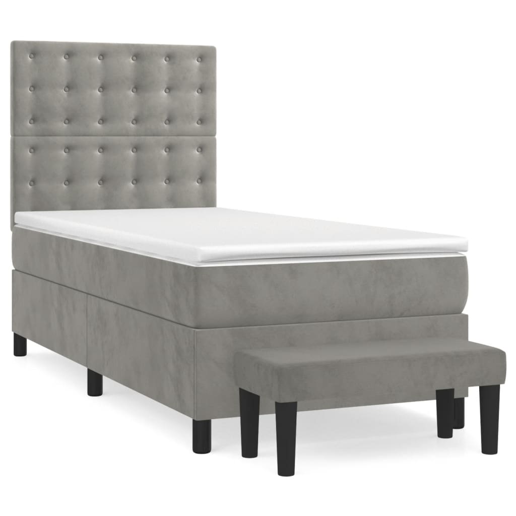 Boxspring met matras fluweel lichtgrijs 80x200 cm is nu te koop bij PeponiXL, paradijselijk wonen!
