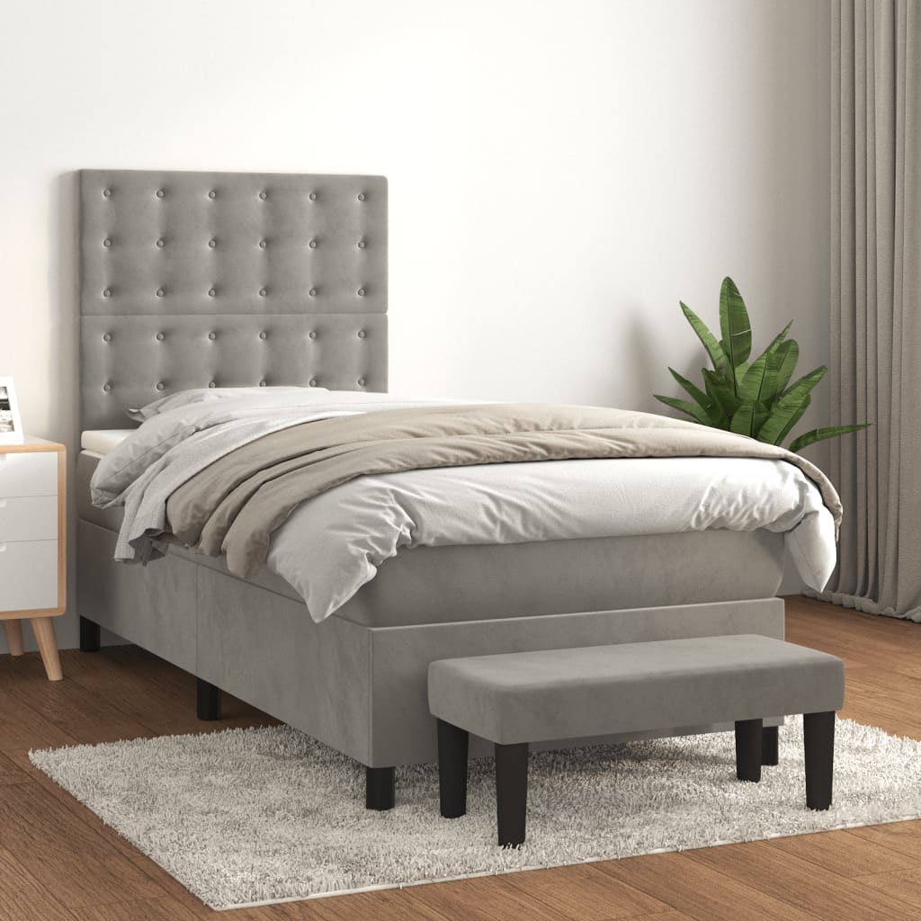 Boxspring met matras fluweel lichtgrijs 80x200 cm is nu te koop bij PeponiXL, paradijselijk wonen!