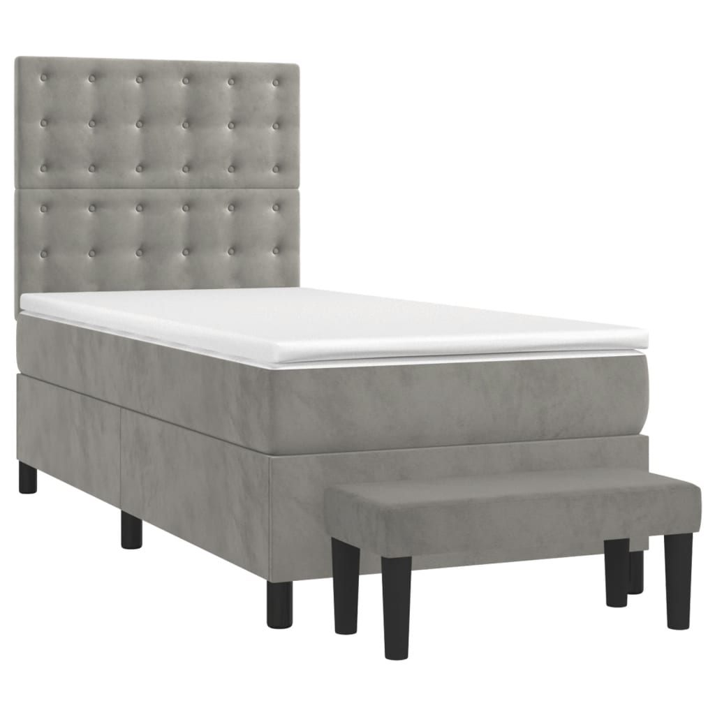 Boxspring met matras fluweel lichtgrijs 90x190 cm is nu te koop bij PeponiXL, paradijselijk wonen!