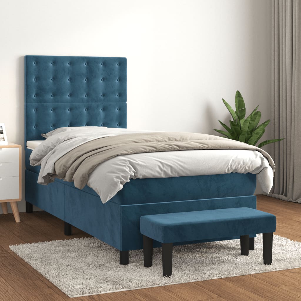 Boxspring met matras fluweel donkerblauw 90x190 cm is nu te koop bij PeponiXL, paradijselijk wonen!
