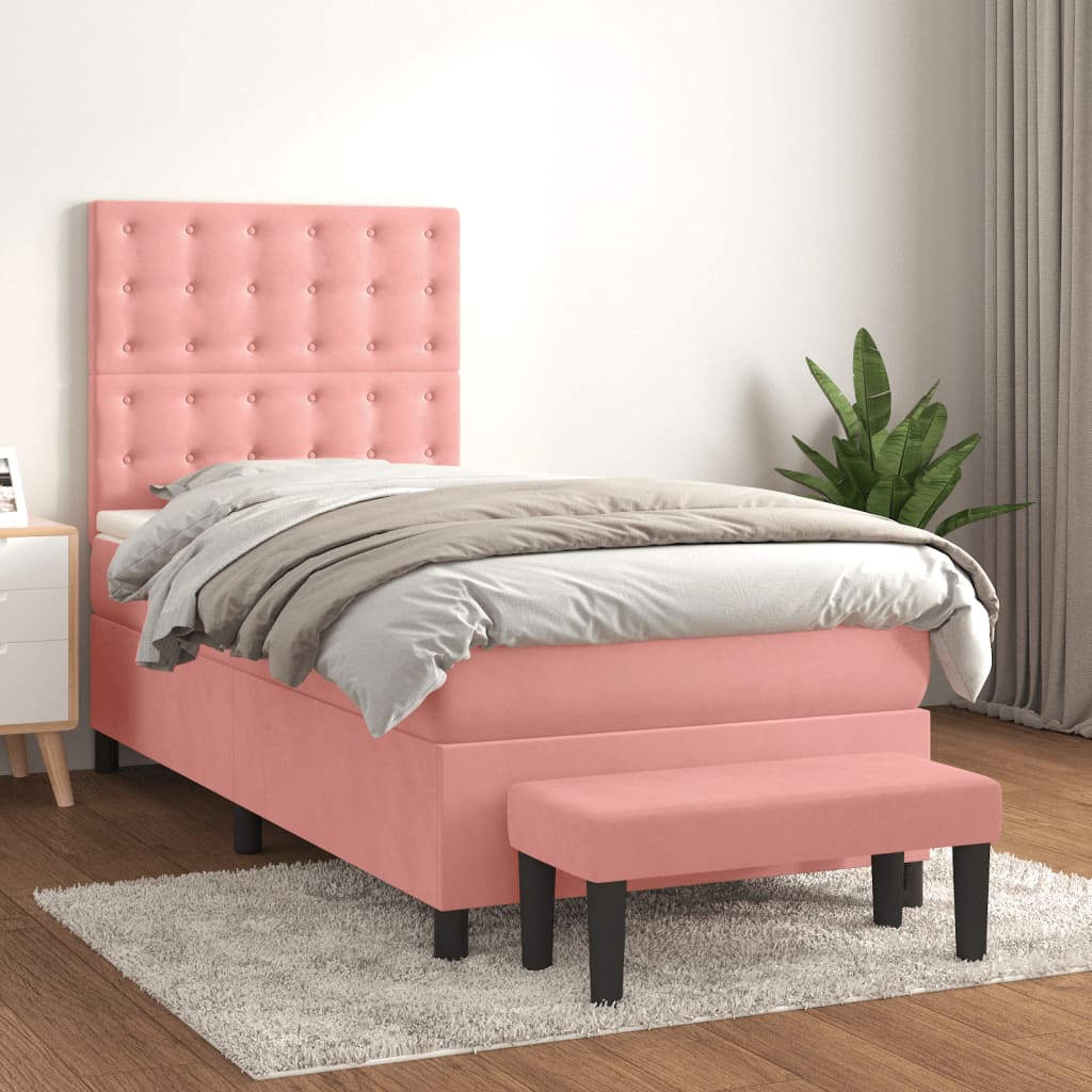 Boxspring met matras fluweel roze 90x190 cm is nu te koop bij PeponiXL, paradijselijk wonen!