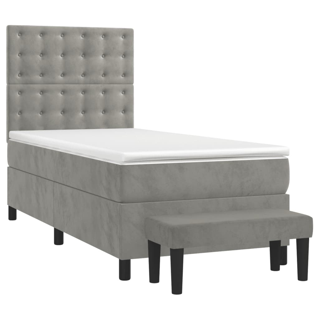 Boxspring met matras fluweel lichtgrijs 90x200 cm is nu te koop bij PeponiXL, paradijselijk wonen!
