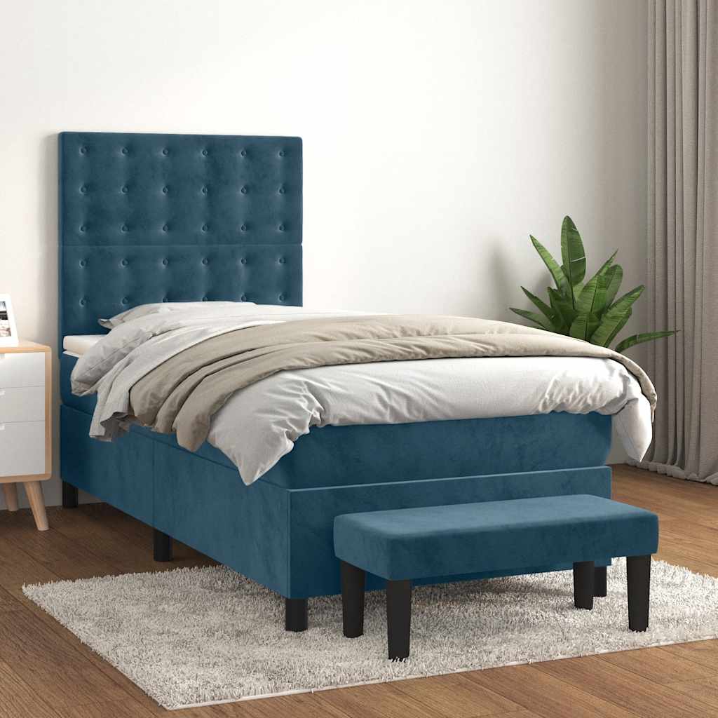 Boxspring met matras fluweel donkerblauw 90x200 cm is nu te koop bij PeponiXL, paradijselijk wonen!
