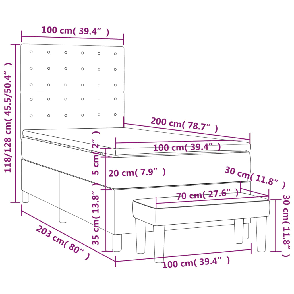 Boxspring met matras fluweel donkergrijs 100x200 cm is nu te koop bij PeponiXL, paradijselijk wonen!