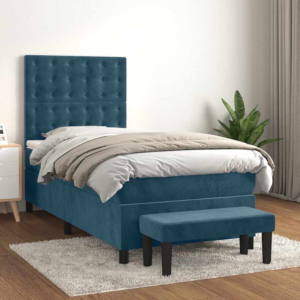 Boxspring met matras fluweel donkerblauw 100x200 cm is nu te koop bij PeponiXL, paradijselijk wonen!