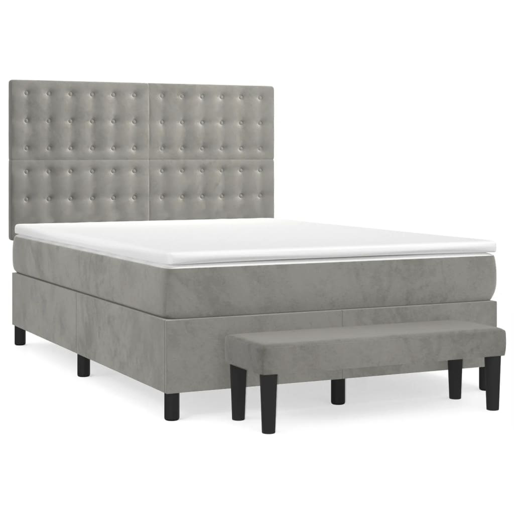 Boxspring met matras fluweel lichtgrijs 140x190 cm is nu te koop bij PeponiXL, paradijselijk wonen!