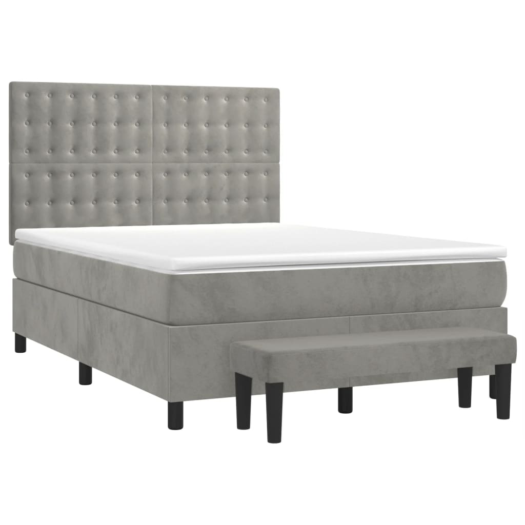 Boxspring met matras fluweel lichtgrijs 140x190 cm is nu te koop bij PeponiXL, paradijselijk wonen!