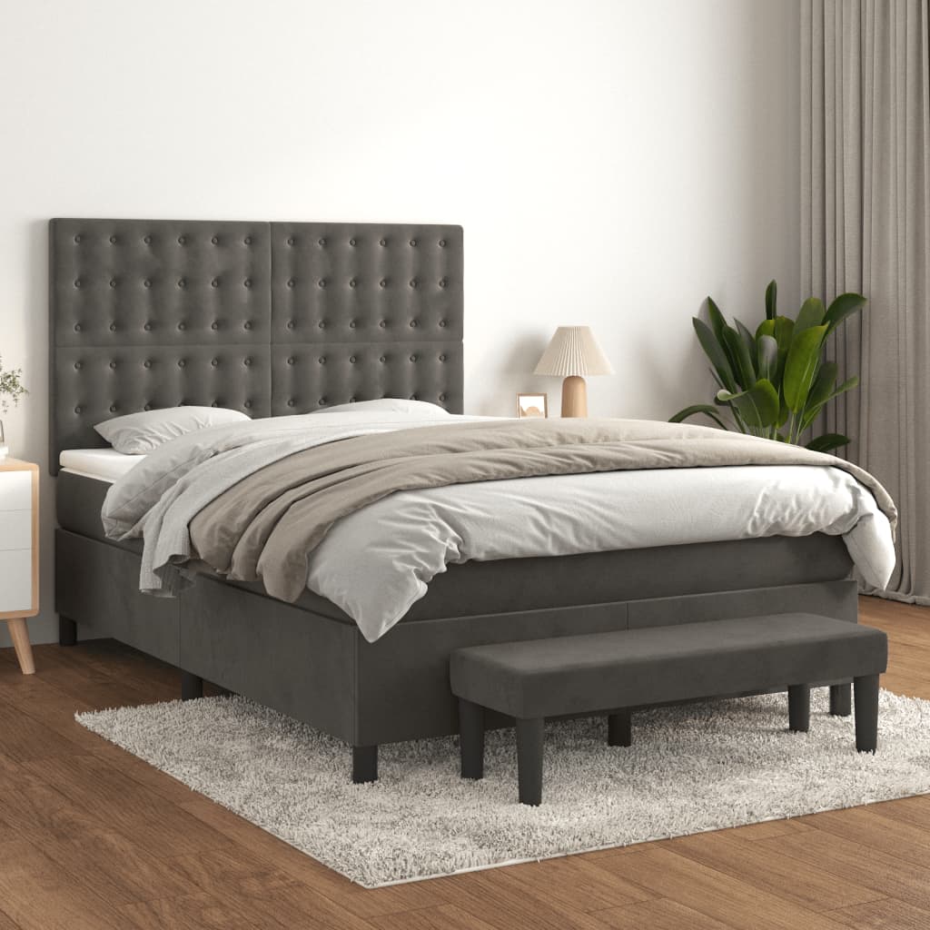 Boxspring met matras fluweel donkergrijs 140x190 cm is nu te koop bij PeponiXL, paradijselijk wonen!