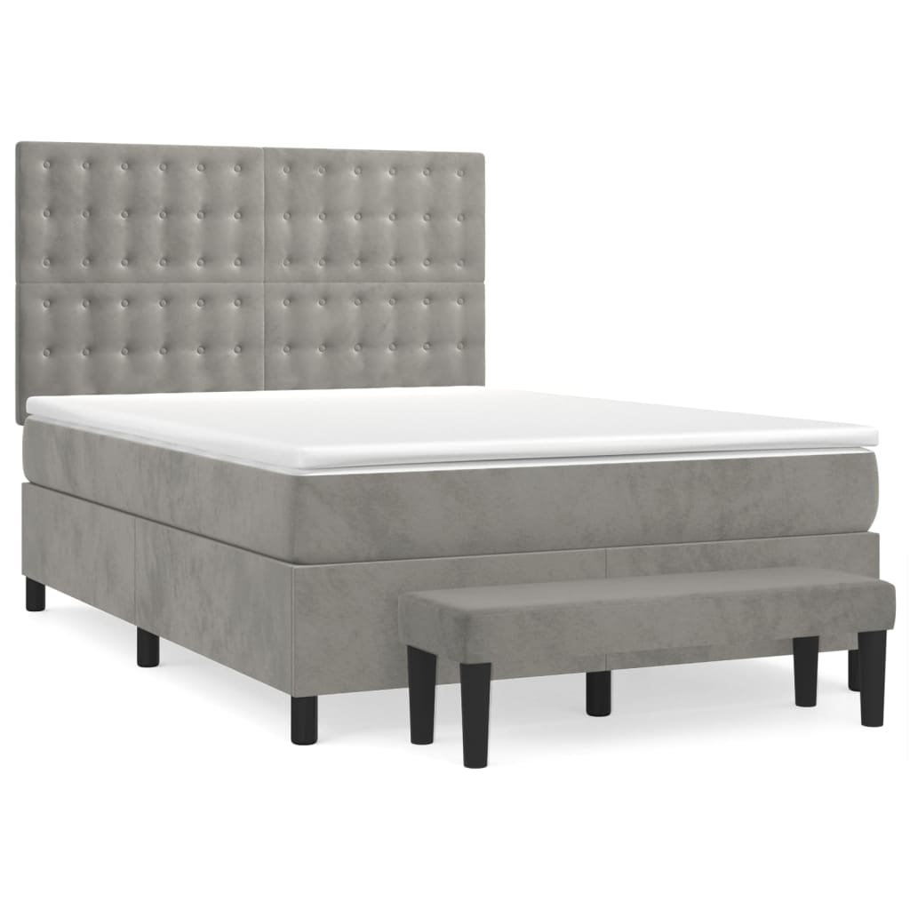 Boxspring met matras fluweel lichtgrijs 140x200 cm is nu te koop bij PeponiXL, paradijselijk wonen!