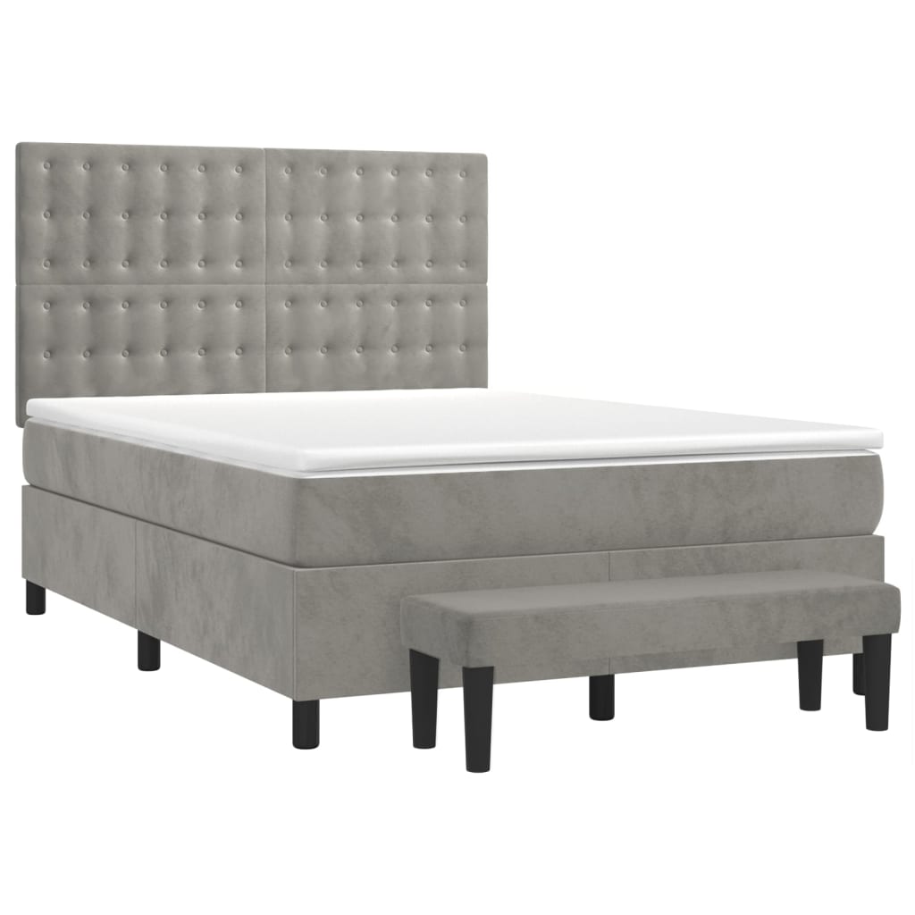 Boxspring met matras fluweel lichtgrijs 140x200 cm is nu te koop bij PeponiXL, paradijselijk wonen!