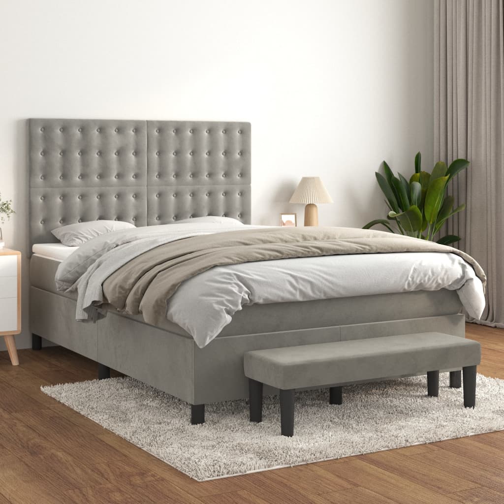 Boxspring met matras fluweel lichtgrijs 140x200 cm is nu te koop bij PeponiXL, paradijselijk wonen!