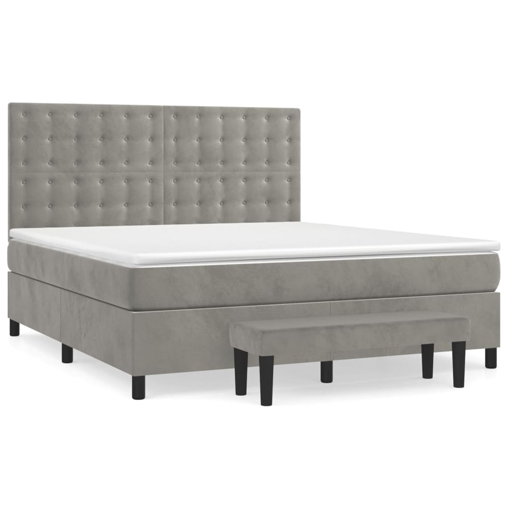 Boxspring met matras fluweel lichtgrijs 160x200 cm is nu te koop bij PeponiXL, paradijselijk wonen!