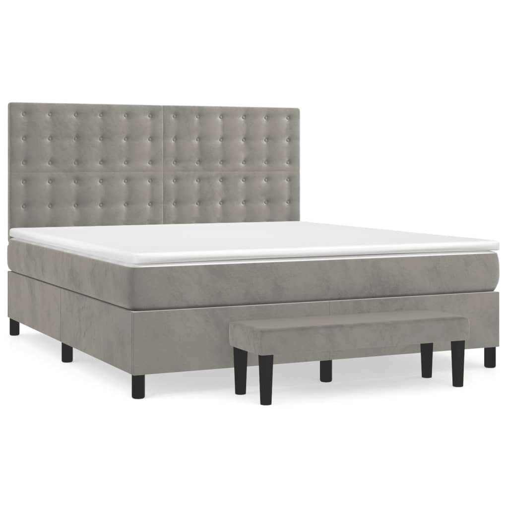 Boxspring met matras fluweel lichtgrijs 180x200 cm is nu te koop bij PeponiXL, paradijselijk wonen!