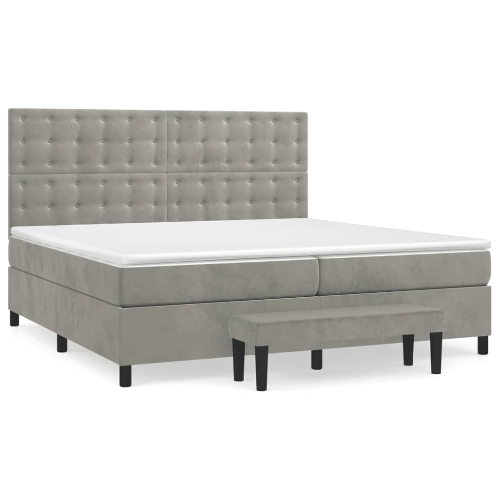 Boxspring met matras fluweel lichtgrijs 200x200 cm is nu te koop bij PeponiXL, paradijselijk wonen!