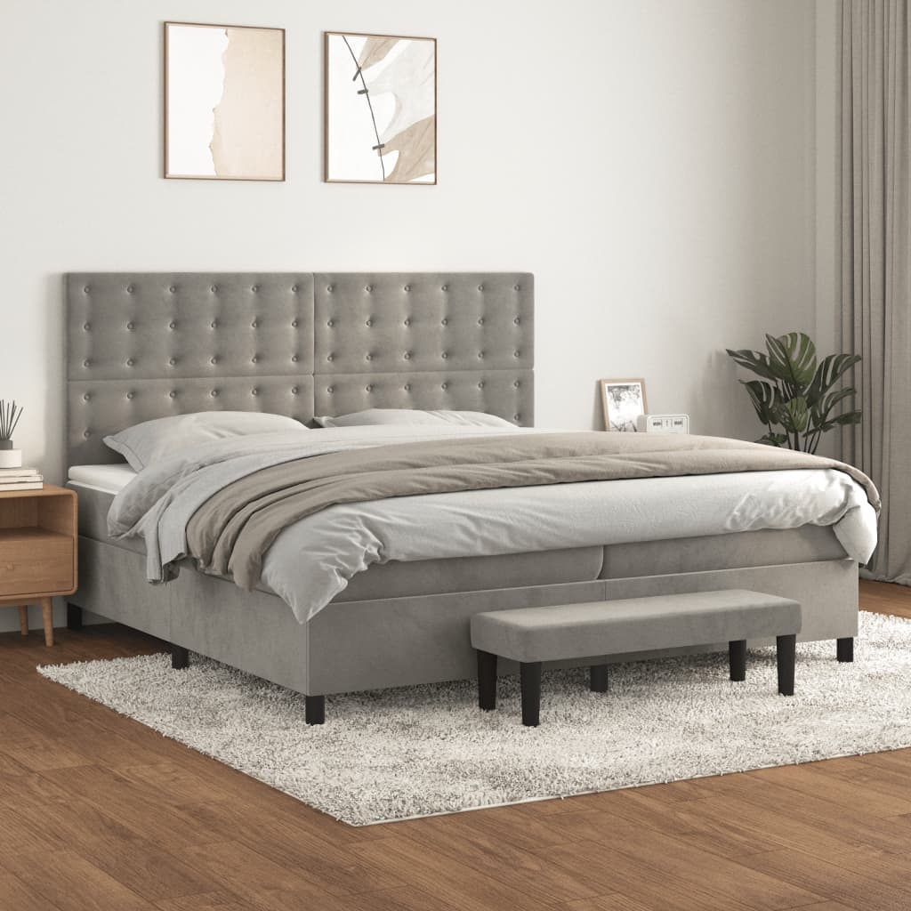 Boxspring met matras fluweel lichtgrijs 200x200 cm is nu te koop bij PeponiXL, paradijselijk wonen!