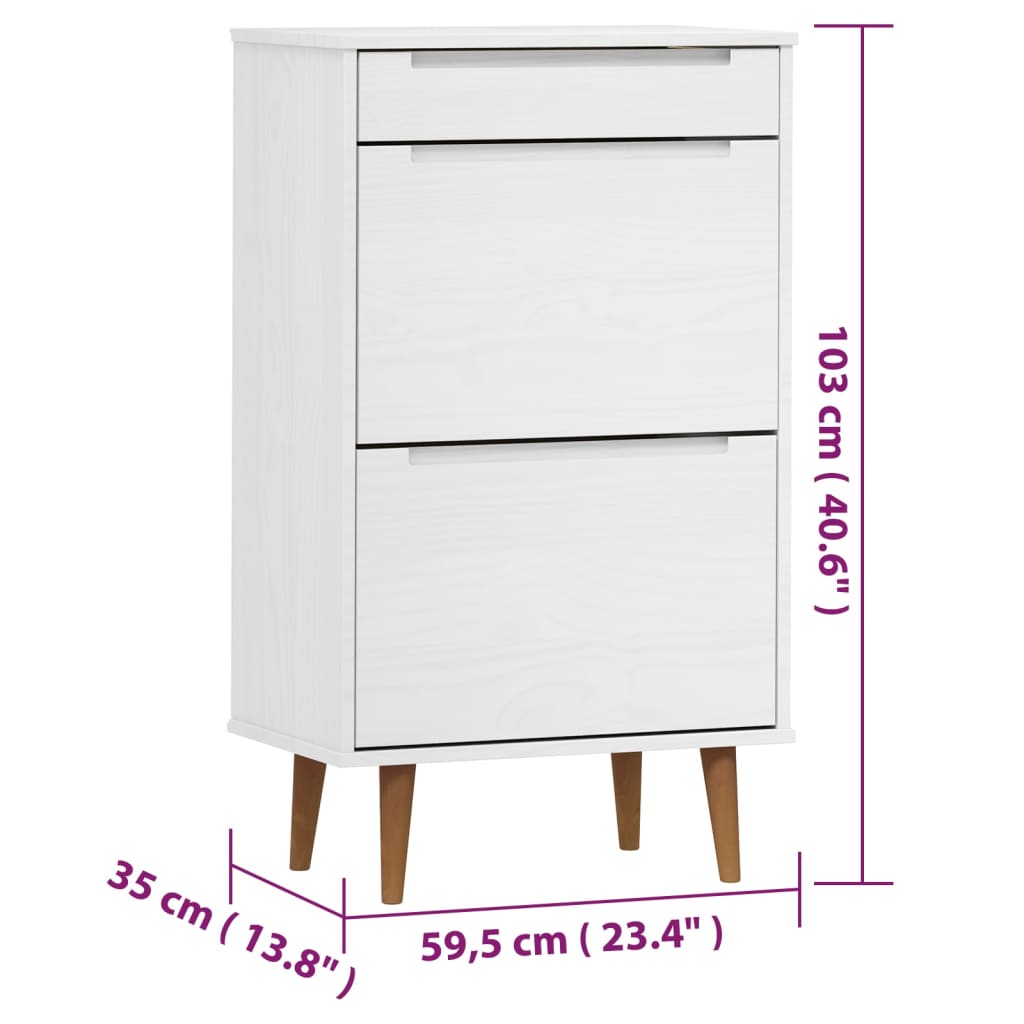 Schoenenkast MOLDE 59,5x35x103 cm massief grenenhout wit is nu te koop bij PeponiXL, paradijselijk wonen!