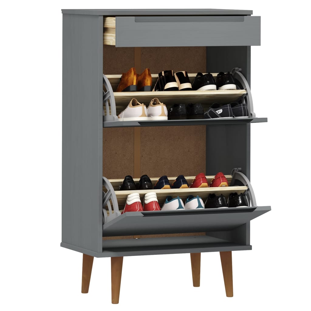 Schoenenkast MOLDE 59,5x35x103 cm massief grenenhout grijs is nu te koop bij PeponiXL, paradijselijk wonen!