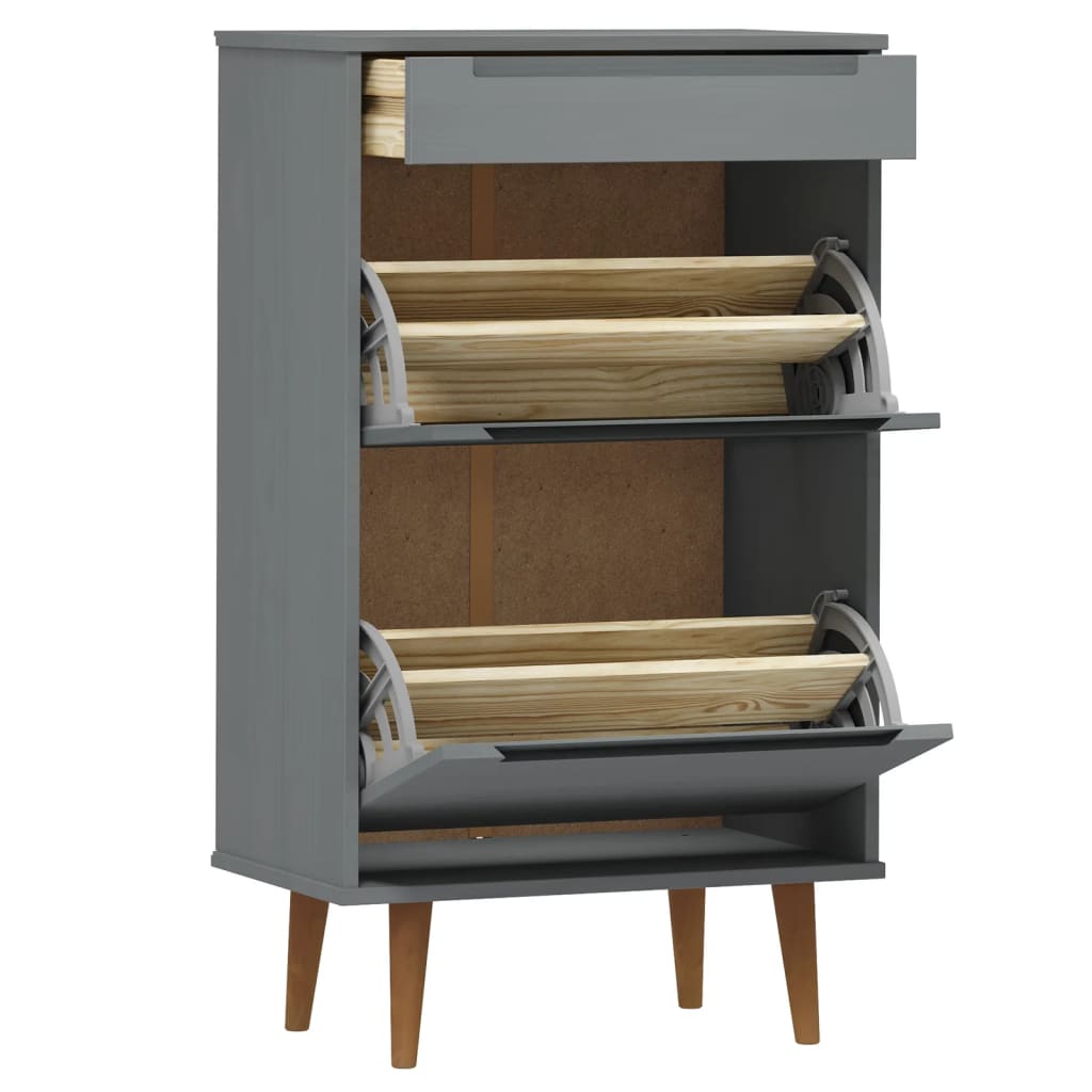 Schoenenkast MOLDE 59,5x35x103 cm massief grenenhout grijs is nu te koop bij PeponiXL, paradijselijk wonen!