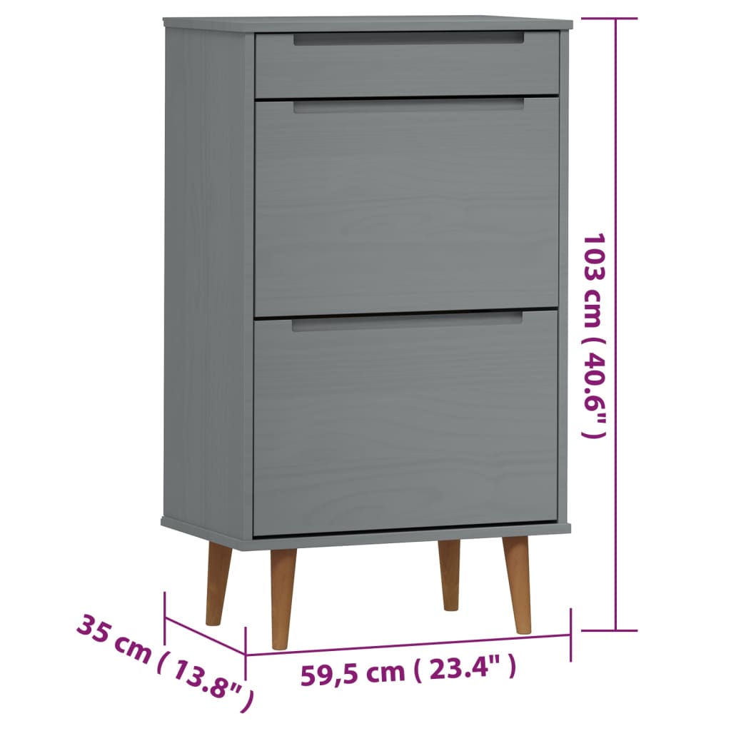 Schoenenkast MOLDE 59,5x35x103 cm massief grenenhout grijs is nu te koop bij PeponiXL, paradijselijk wonen!