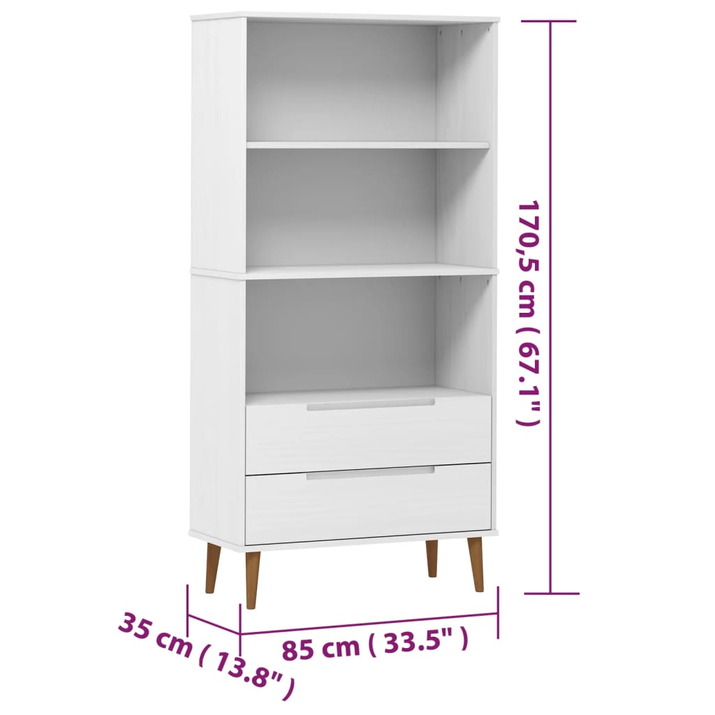 Boekenkast MOLDE 85x35x170,5 cm massief grenenhout wit is nu te koop bij PeponiXL, paradijselijk wonen!