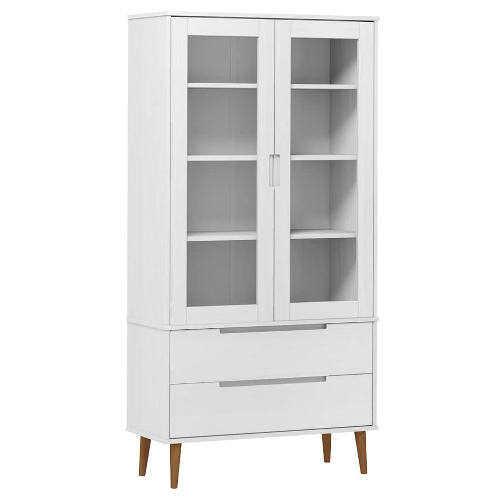 Vitrinekast MOLDE 90x35x175 cm massief grenenhout wit is nu te koop bij PeponiXL, paradijselijk wonen!