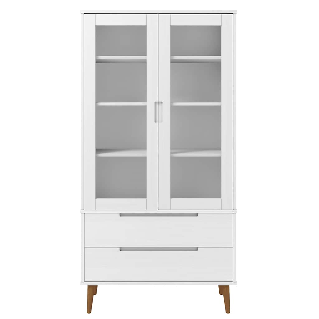 Vitrinekast MOLDE 90x35x175 cm massief grenenhout wit is nu te koop bij PeponiXL, paradijselijk wonen!