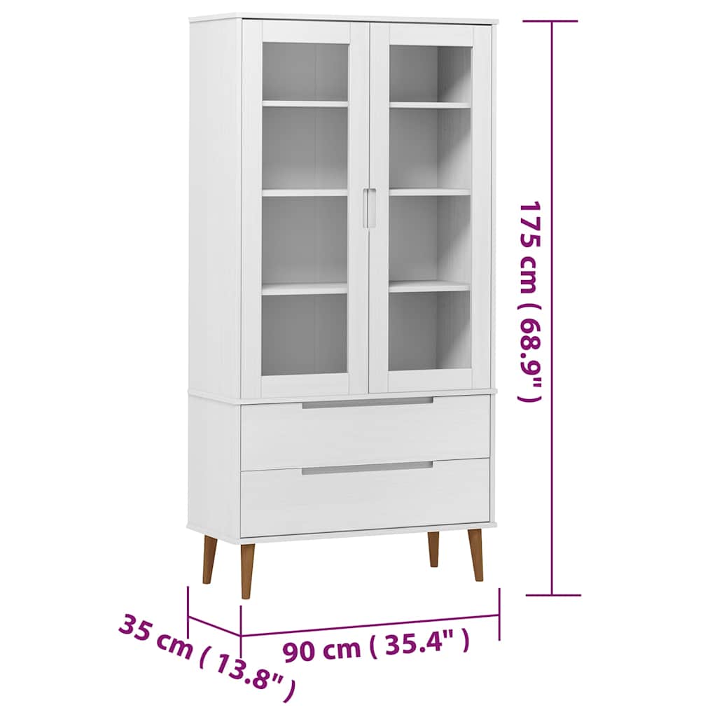 Vitrinekast MOLDE 90x35x175 cm massief grenenhout wit is nu te koop bij PeponiXL, paradijselijk wonen!