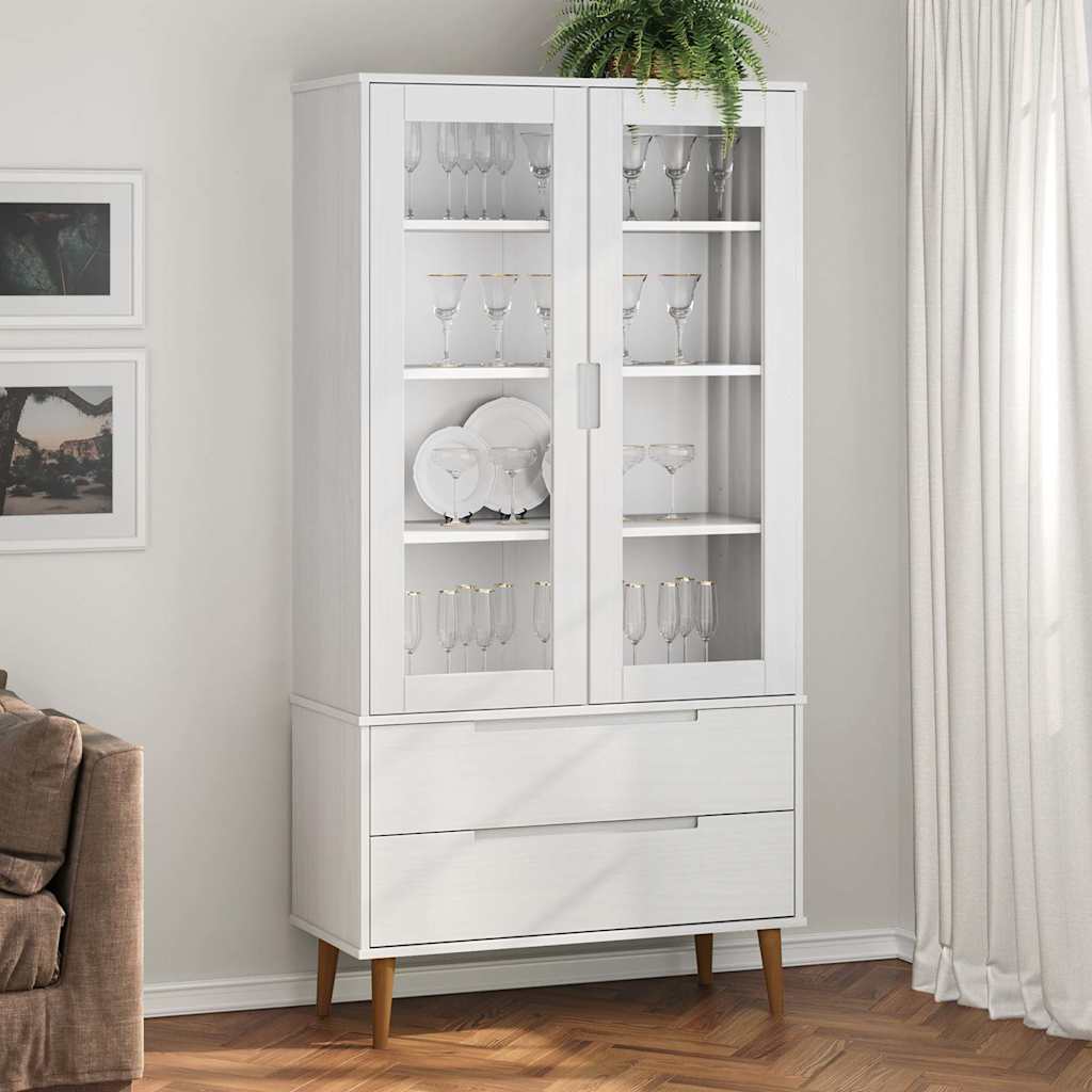Vitrinekast MOLDE 90x35x175 cm massief grenenhout wit is nu te koop bij PeponiXL, paradijselijk wonen!