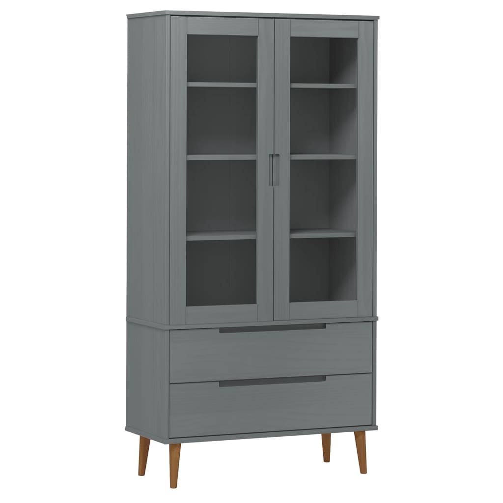 Vitrinekast MOLDE 90x35x175 cm massief grenenhout grijs is nu te koop bij PeponiXL, paradijselijk wonen!