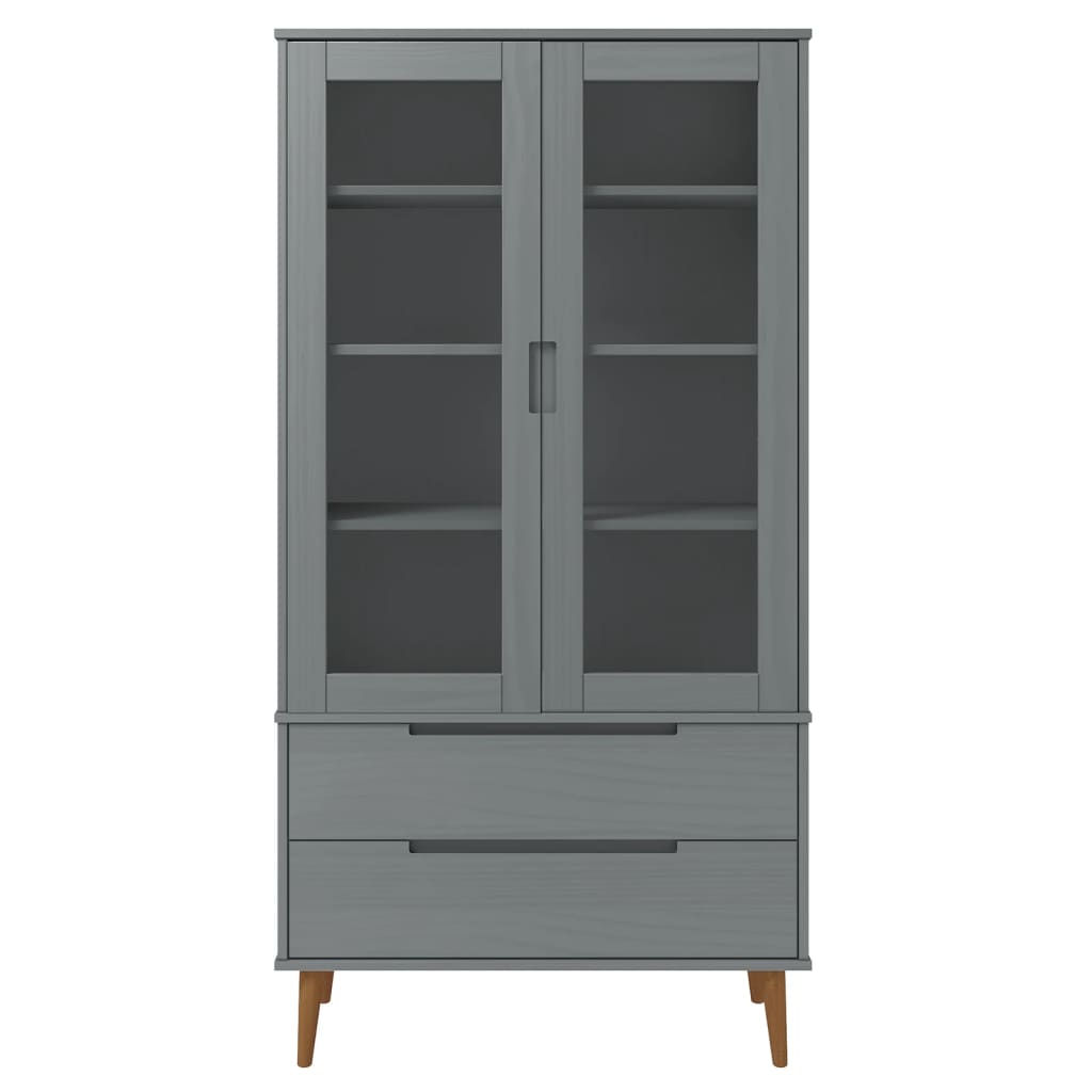 Vitrinekast MOLDE 90x35x175 cm massief grenenhout grijs is nu te koop bij PeponiXL, paradijselijk wonen!