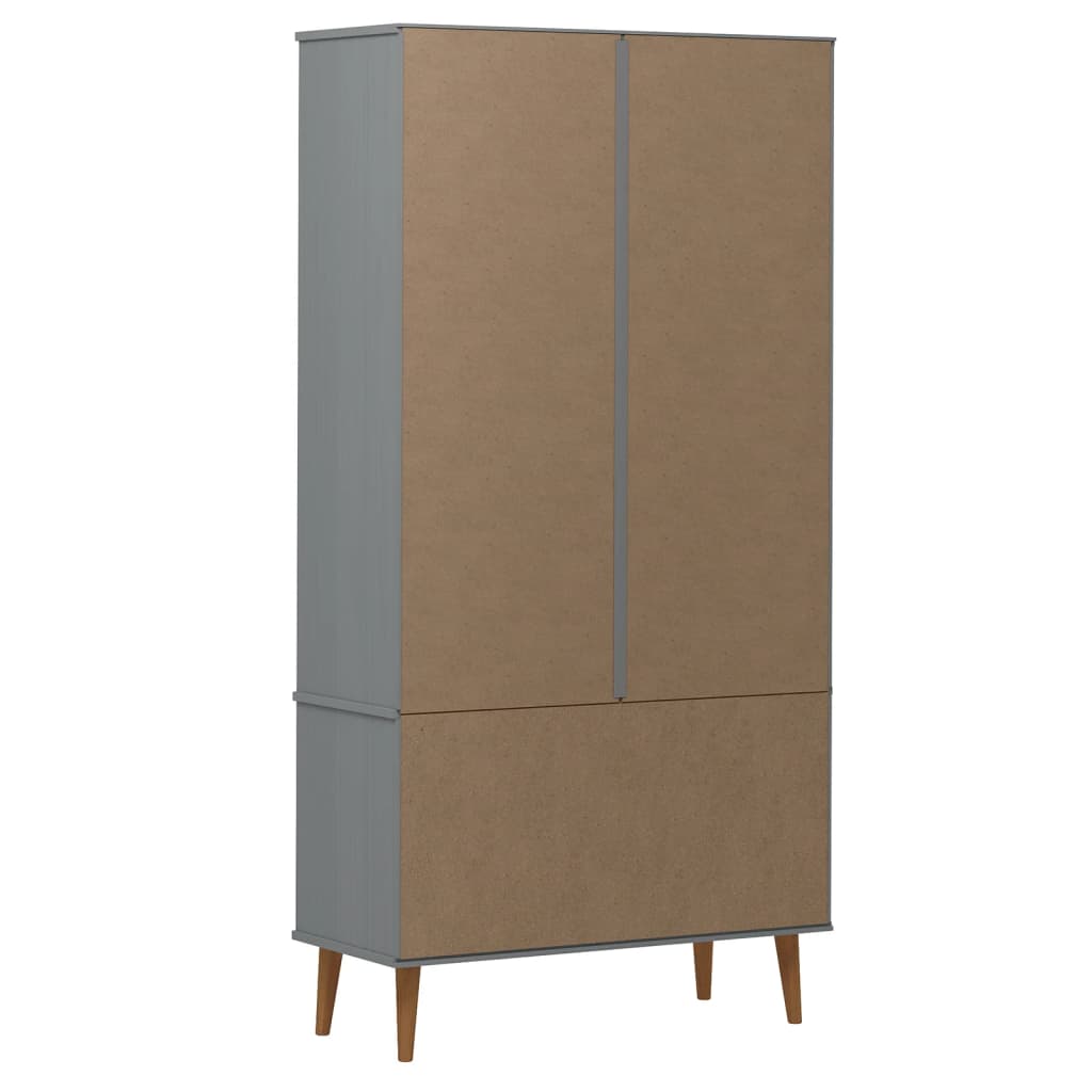 Vitrinekast MOLDE 90x35x175 cm massief grenenhout grijs is nu te koop bij PeponiXL, paradijselijk wonen!
