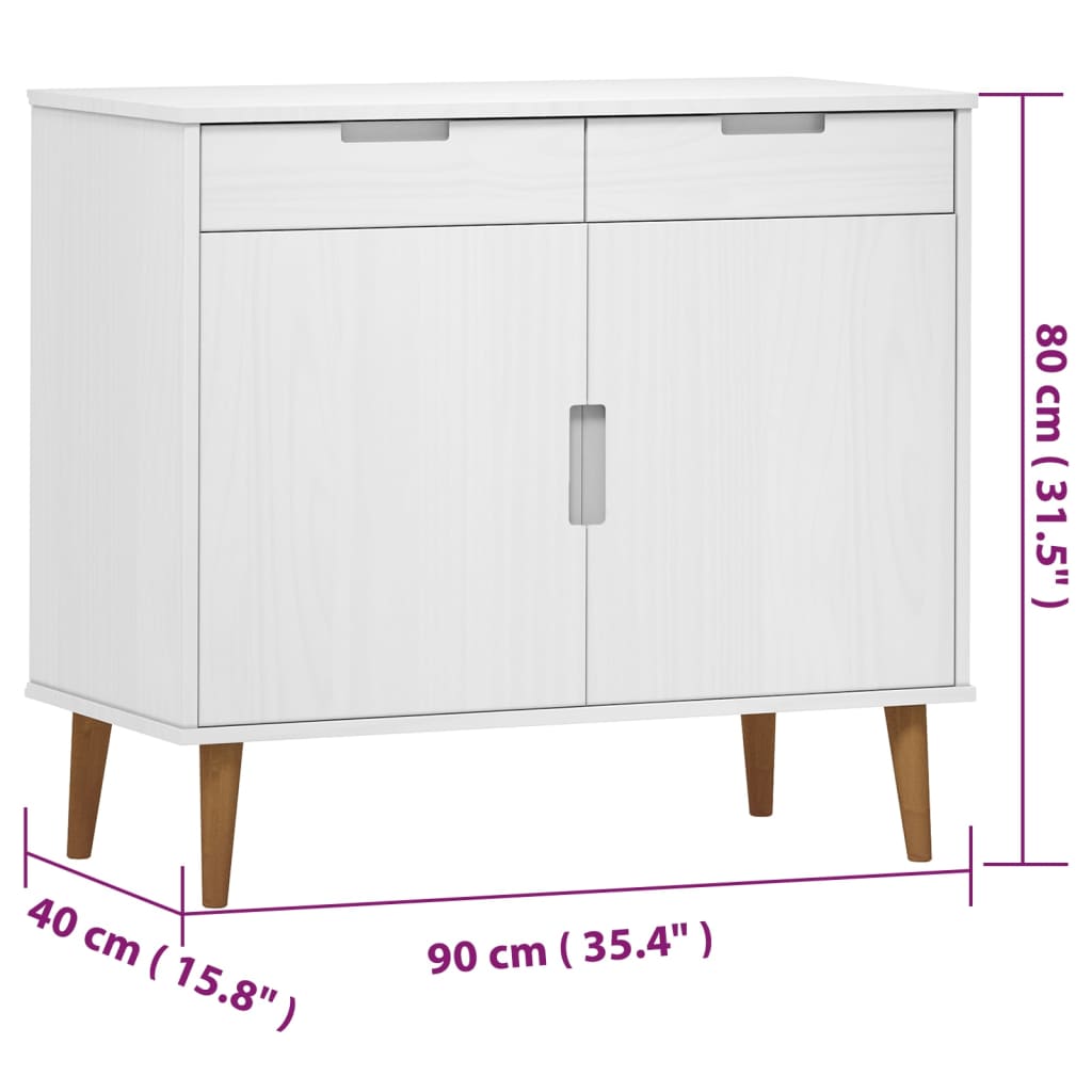 Dressoir MOLDE 90x40x80 cm massief grenenhout wit is nu te koop bij PeponiXL, paradijselijk wonen!