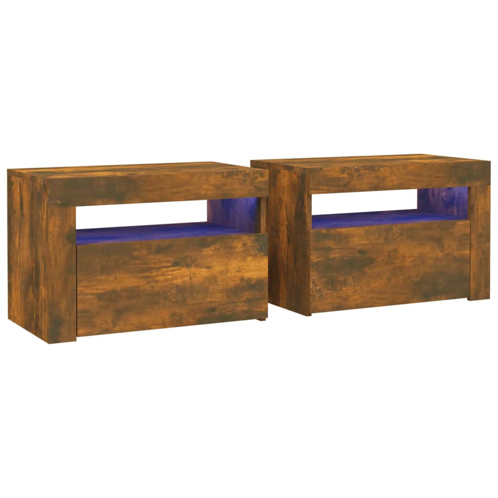 Nachtkastjes 2 st met LED-verlichting 60x35x40 cm gerookt eiken is nu te koop bij PeponiXL, paradijselijk wonen!