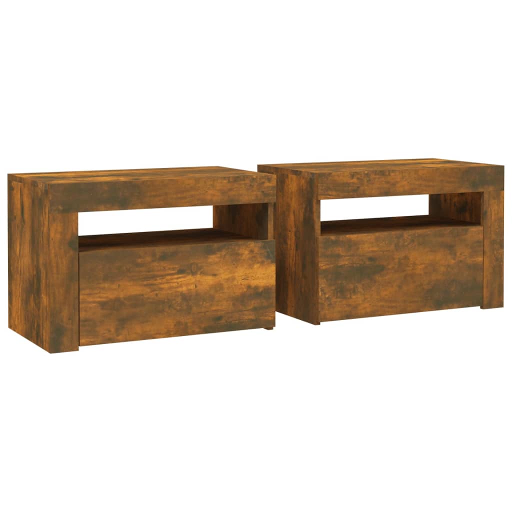 Nachtkastjes 2 st met LED-verlichting 60x35x40 cm gerookt eiken is nu te koop bij PeponiXL, paradijselijk wonen!