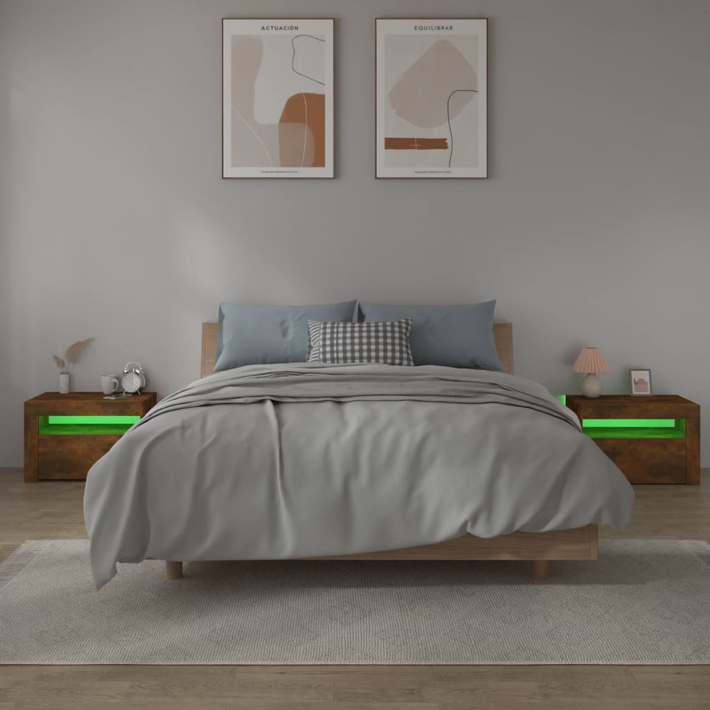 Nachtkastjes 2 st met LED-verlichting 60x35x40 cm gerookt eiken is nu te koop bij PeponiXL, paradijselijk wonen!