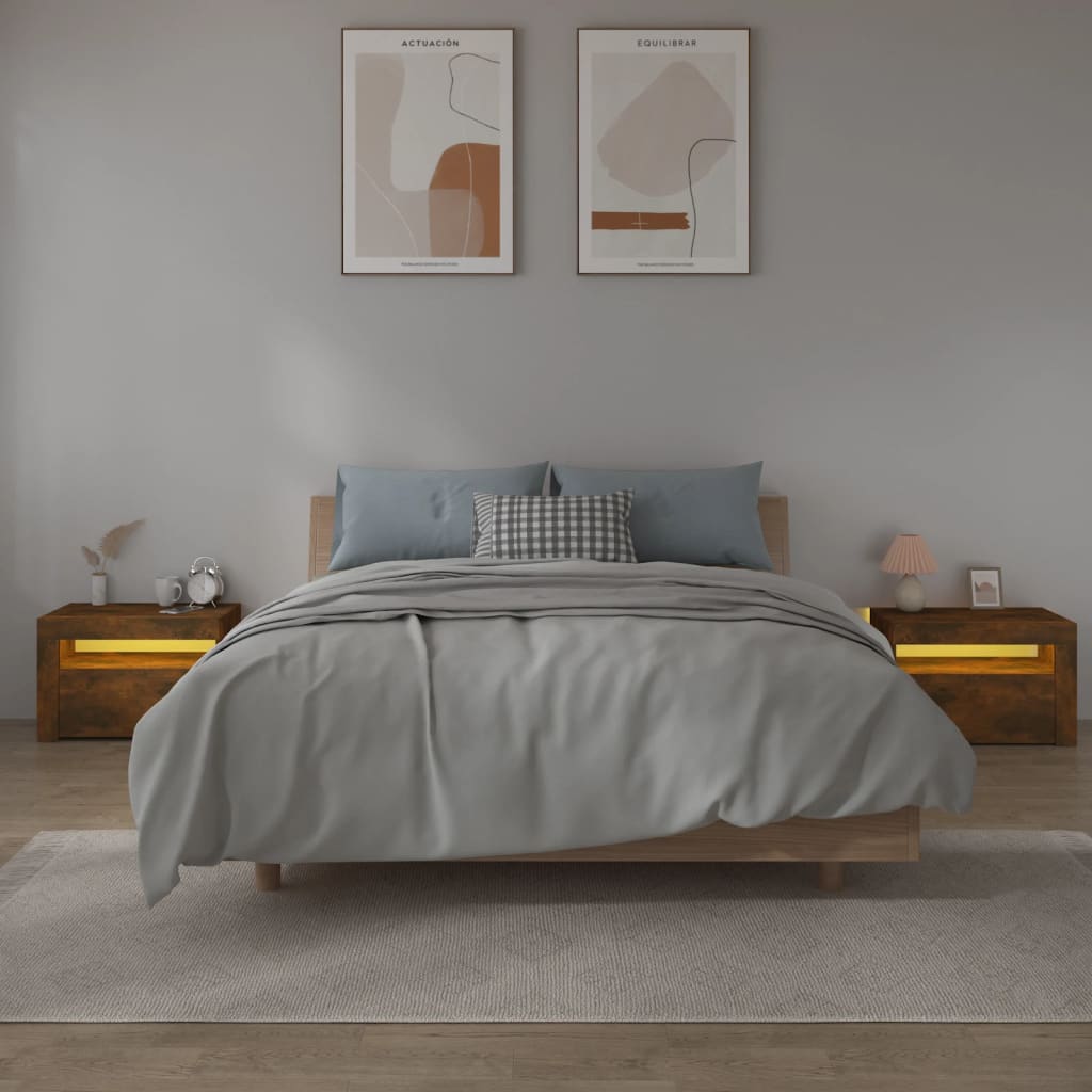 Nachtkastjes 2 st met LED-verlichting 60x35x40 cm gerookt eiken is nu te koop bij PeponiXL, paradijselijk wonen!