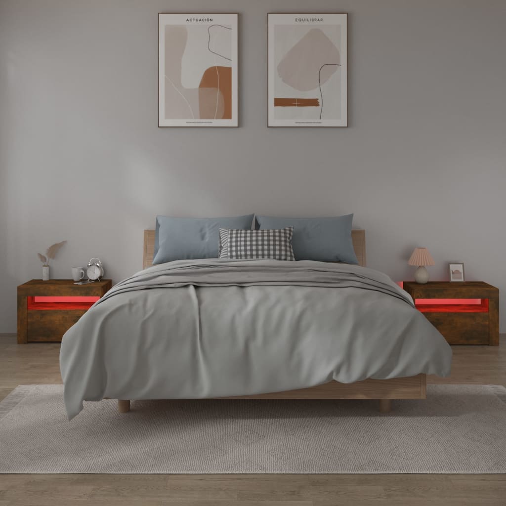 Nachtkastjes 2 st met LED-verlichting 60x35x40 cm gerookt eiken is nu te koop bij PeponiXL, paradijselijk wonen!