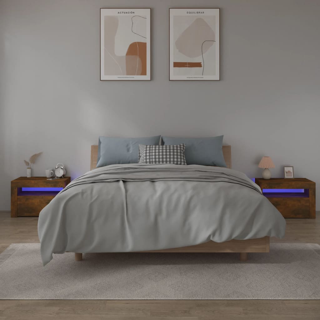 Nachtkastjes 2 st met LED-verlichting 60x35x40 cm gerookt eiken is nu te koop bij PeponiXL, paradijselijk wonen!