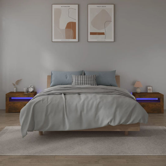 Nachtkastjes 2 st met LED-verlichting 60x35x40 cm gerookt eiken is nu te koop bij PeponiXL, paradijselijk wonen!