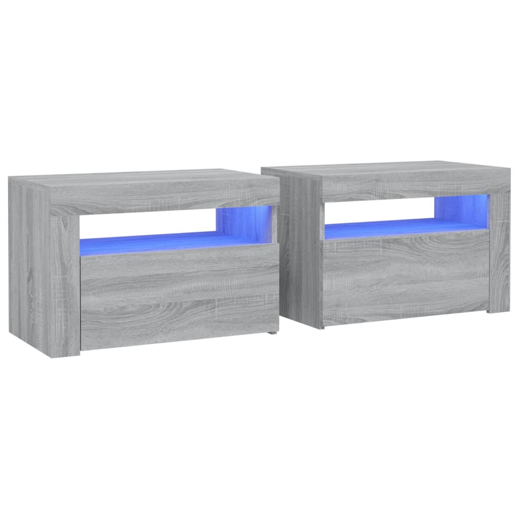 Nachtkastje 2 st met LED-verlichting 60x35x40 cm grijs sonoma is nu te koop bij PeponiXL, paradijselijk wonen!