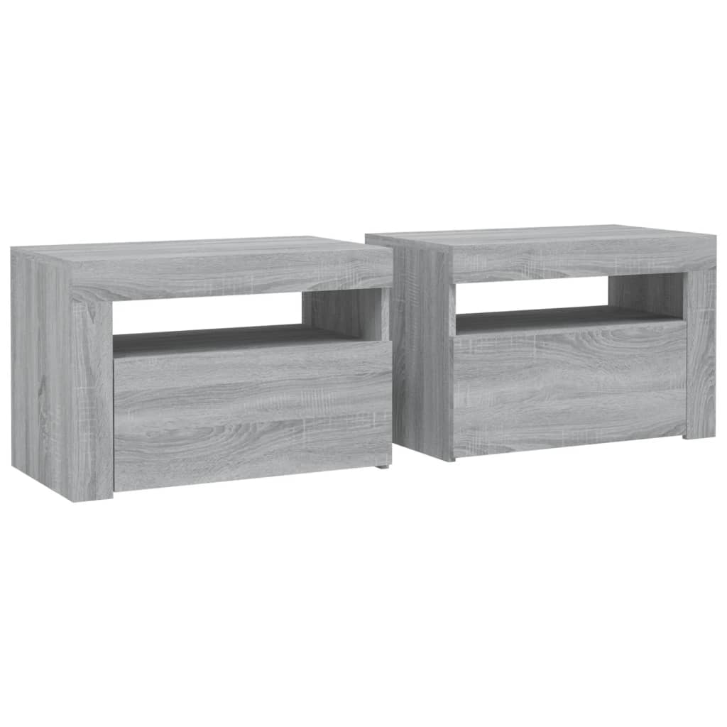 Nachtkastje 2 st met LED-verlichting 60x35x40 cm grijs sonoma is nu te koop bij PeponiXL, paradijselijk wonen!