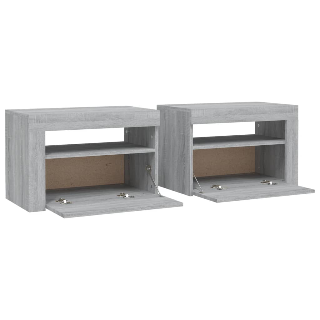 Nachtkastje 2 st met LED-verlichting 60x35x40 cm grijs sonoma is nu te koop bij PeponiXL, paradijselijk wonen!