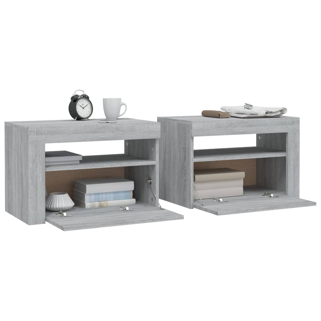 Nachtkastje 2 st met LED-verlichting 60x35x40 cm grijs sonoma is nu te koop bij PeponiXL, paradijselijk wonen!