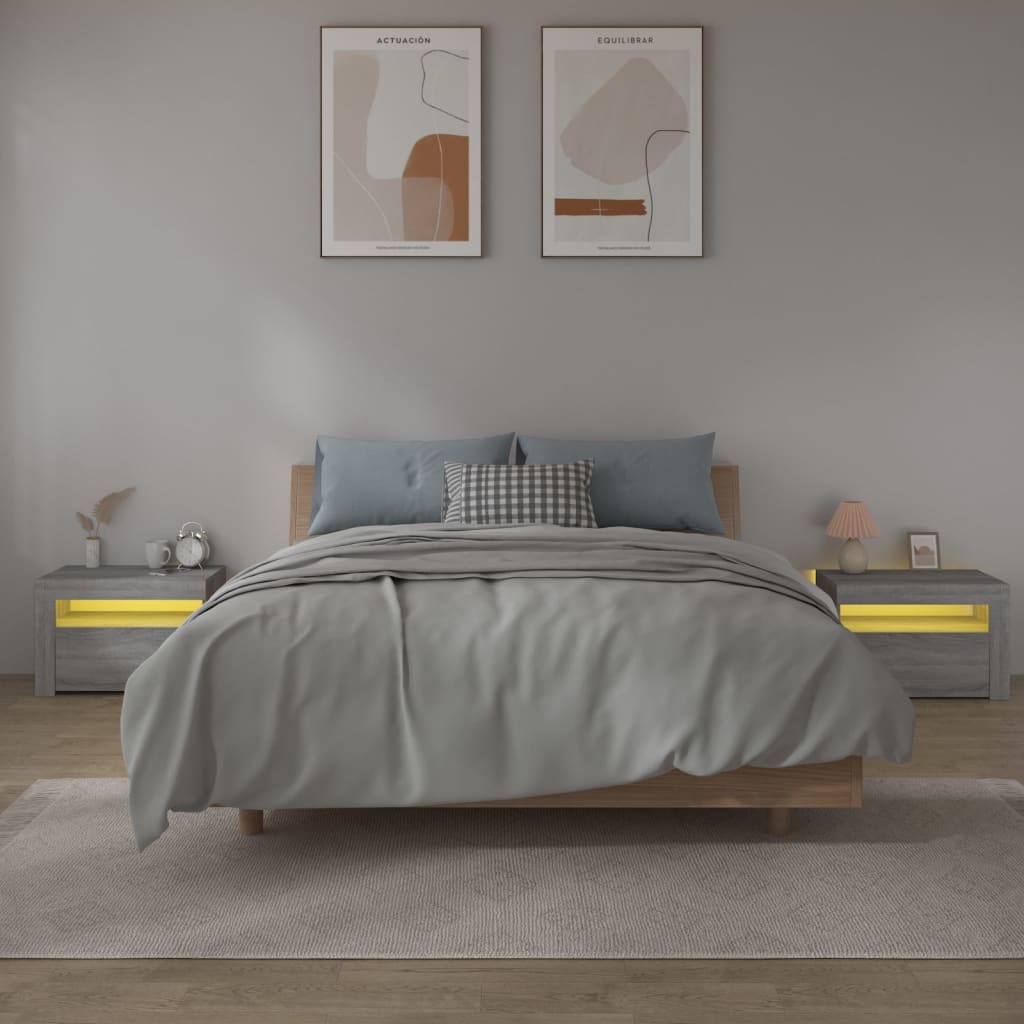 Nachtkastje 2 st met LED-verlichting 60x35x40 cm grijs sonoma is nu te koop bij PeponiXL, paradijselijk wonen!